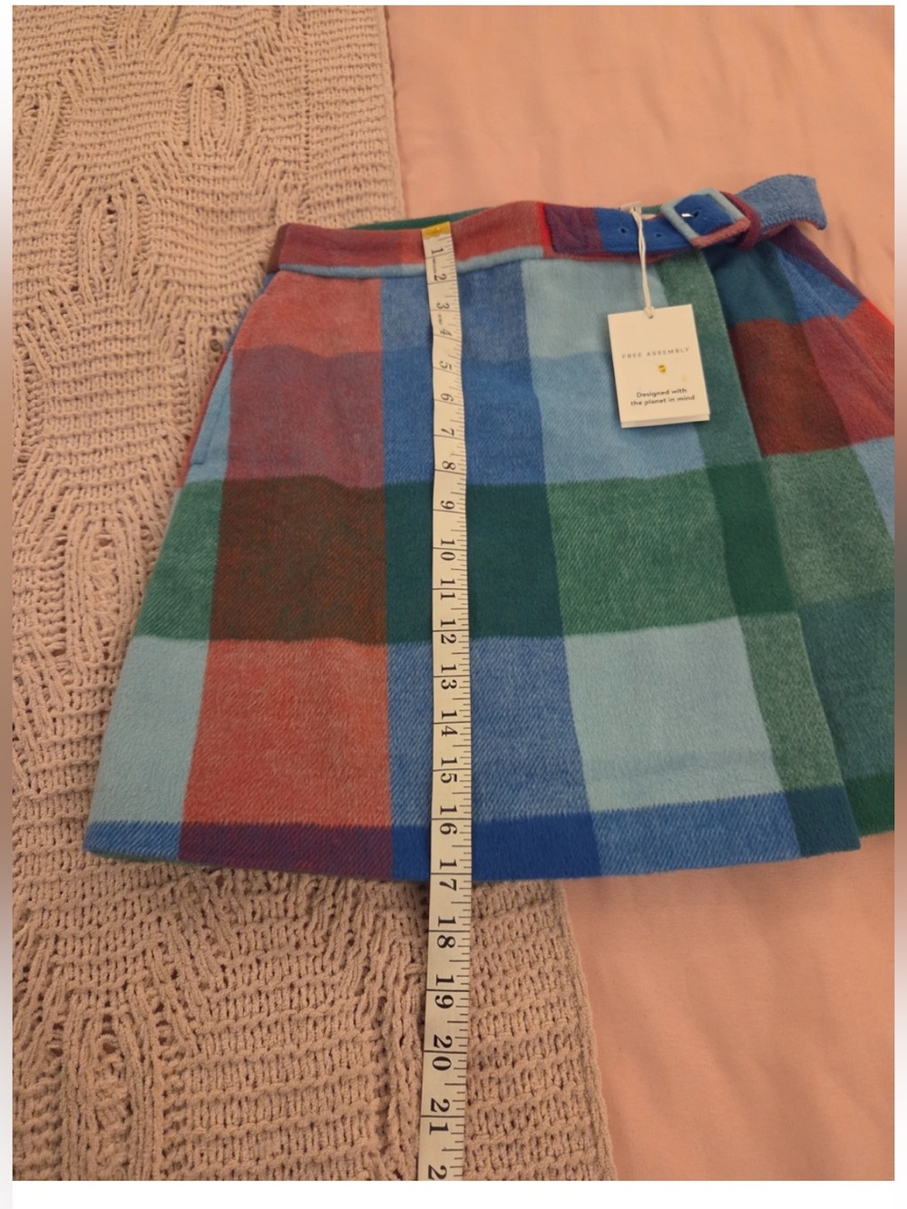 NWT Free Assembly Multicolor Plaid Wool Mini Skirt with Belt XS - Picture 3 of 4